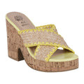 Elsa Yellow Woven Cross Strap Wooden Platform Heeled Sandals Yellow (shoe) - heeled sandals, platform h - shop at us.meeeshop
