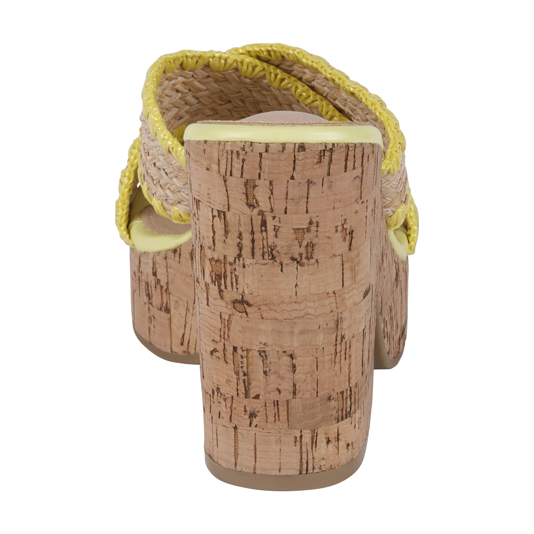 Elsa Yellow Woven Cross Strap Wooden Platform Heeled Sandals Yellow view 2 (shoe) - heeled sandals, pla - shop at us.meeeshop