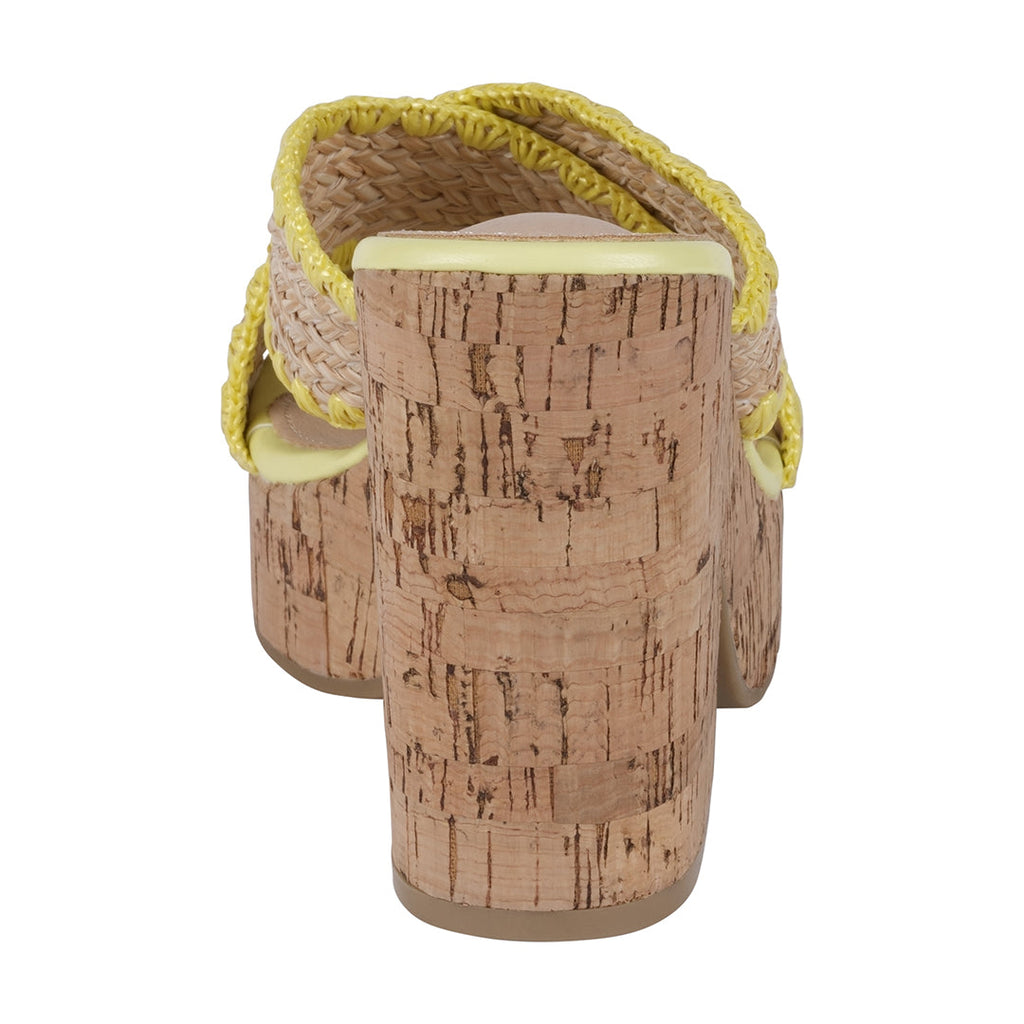 Elsa Yellow Woven Cross Strap Wooden Platform Heeled Sandals Yellow view 2 (shoe) - heeled sandals, pla - shop at us.meeeshop