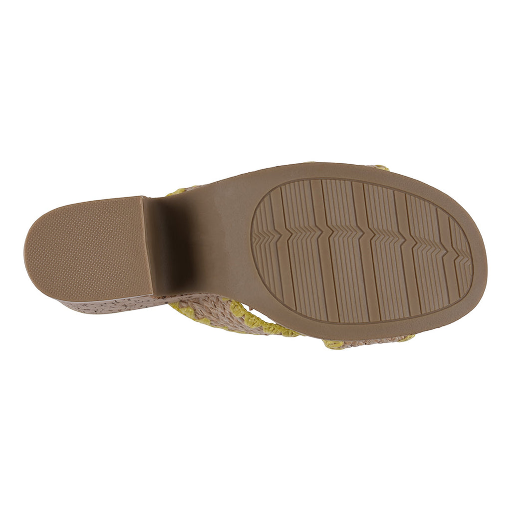 Elsa Yellow Woven Cross Strap Wooden Platform Heeled Sandals Yellow view 3 (shoe) - heeled sandals, pla - shop at us.meeeshop