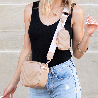 Elsie Quilted Crossbody in Taupe view 3 (bag)