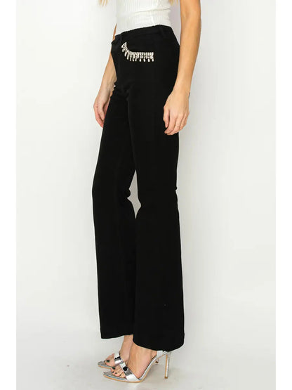 Embellished High Rise Cross over Flare Jeans in 13 (30) view 7 - High-Waisted - Embellished Jeans High Waisted (bottom)