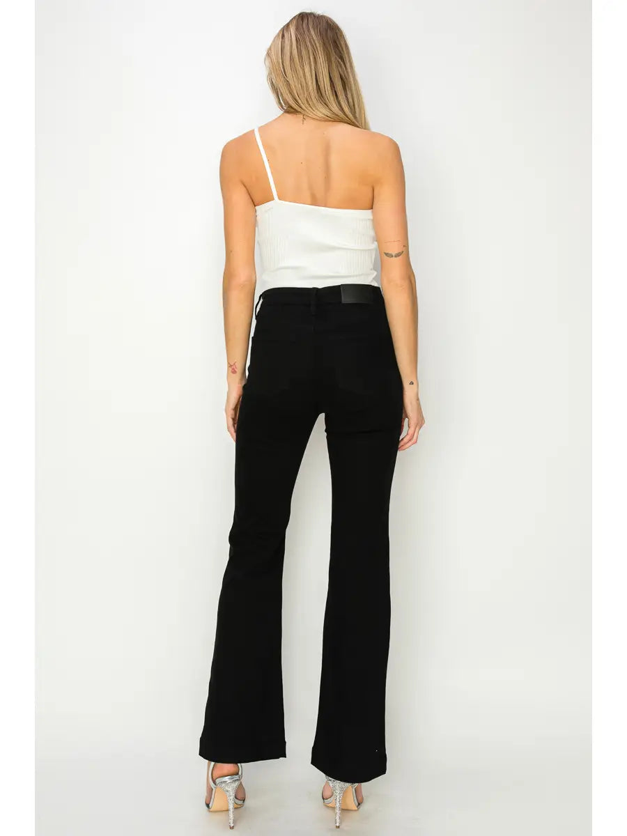 Embellished High Rise Cross over Flare Jeans in 7 (27) view 4 - High-Waisted - Embellished Jeans High Waisted (bottom)