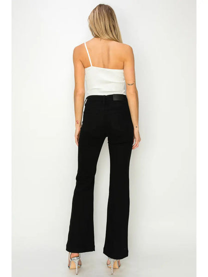 Embellished High Rise Cross over Flare Jeans in 7 (27) view 4 - High-Waisted - Embellished Jeans High Waisted (bottom)