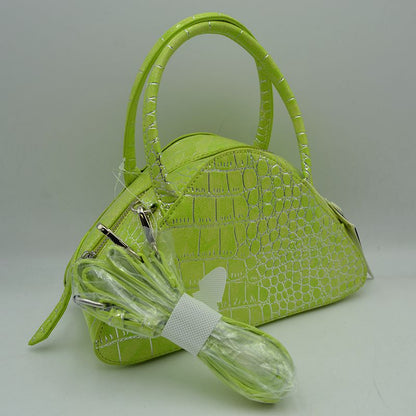 Embossed Dome Handbag with Top Handles and Adjustable Strap - MeeeShop Women's Fashion