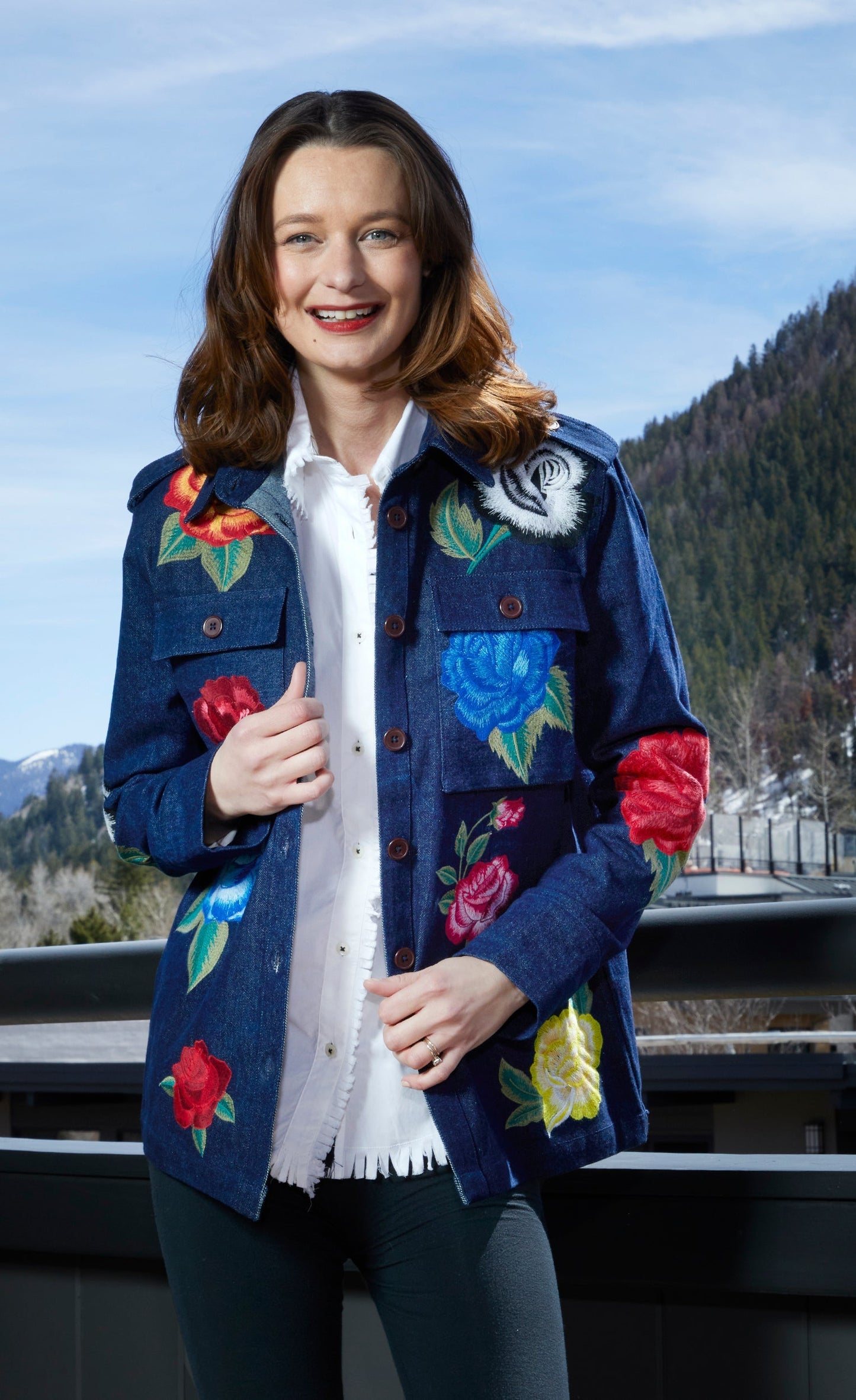 Embroidered Denim Jacket in M view 3 - Embroidered Denim Jacket Women (bottom)