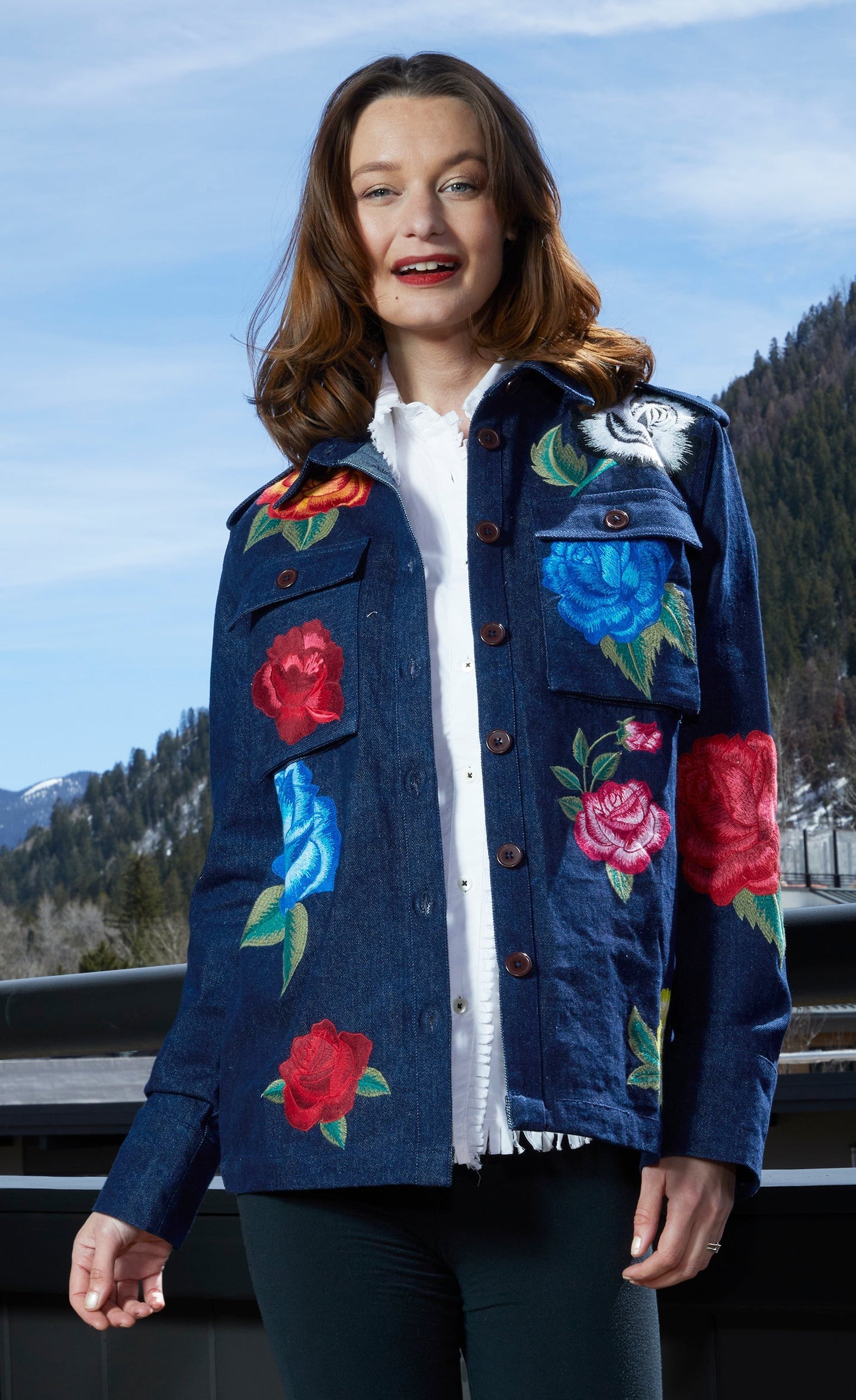 Embroidered Denim Jacket in XS - Embroidered Denim Jacket Women (bottom)