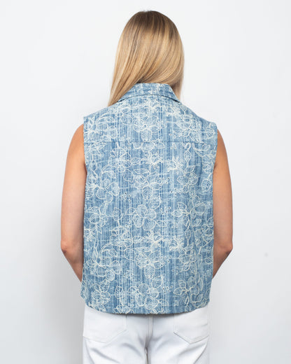 Embroidered Denim Vest in Embroidered Denim view 2 - Embroidered Denim Vest Women (bottom)