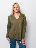 Embroidered Suede Johnny Collar Shirt Olive (top) - embroidered suede jacket, embroidered suede jacket  - shop at us.meeeshop