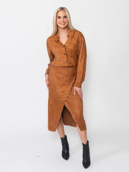 Embroidered Suede Wrap Skirt in Olive - Embroidered Suede Mini Skirt