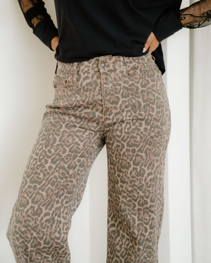 Emiliana Leopard Frayed Edge Wide Leg High Waist Jeans Brown view 4 (bottom) - emilia jeans, emilia den - shop at us.meeeshop
