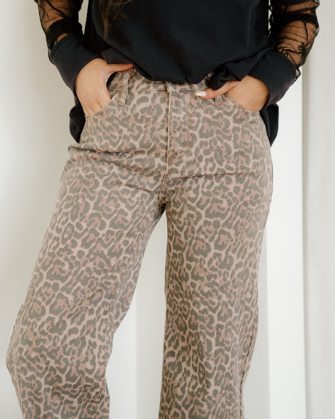 Emiliana Leopard Frayed Edge Wide Leg High Waist Jeans Brown view 5 (bottom) - emilia jeans, emilia den - shop at us.meeeshop