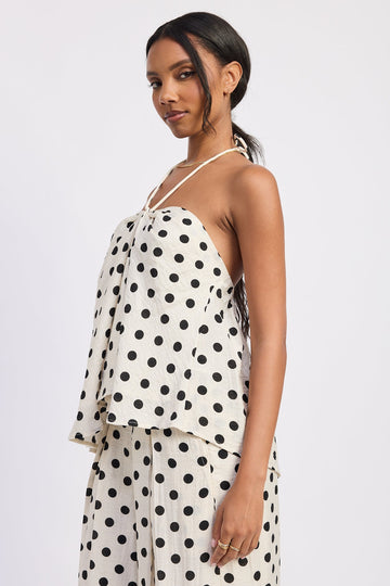 Emory Park Alice Halter Top in Ivory Polka Dot view 2 - Alice Crop Top