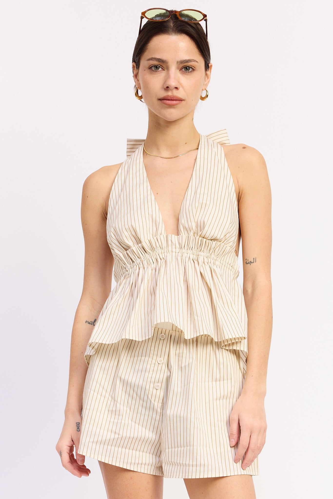 Emory Park Alivia Halter Top in Cream Mocha Stripe - Olivia Halter Top