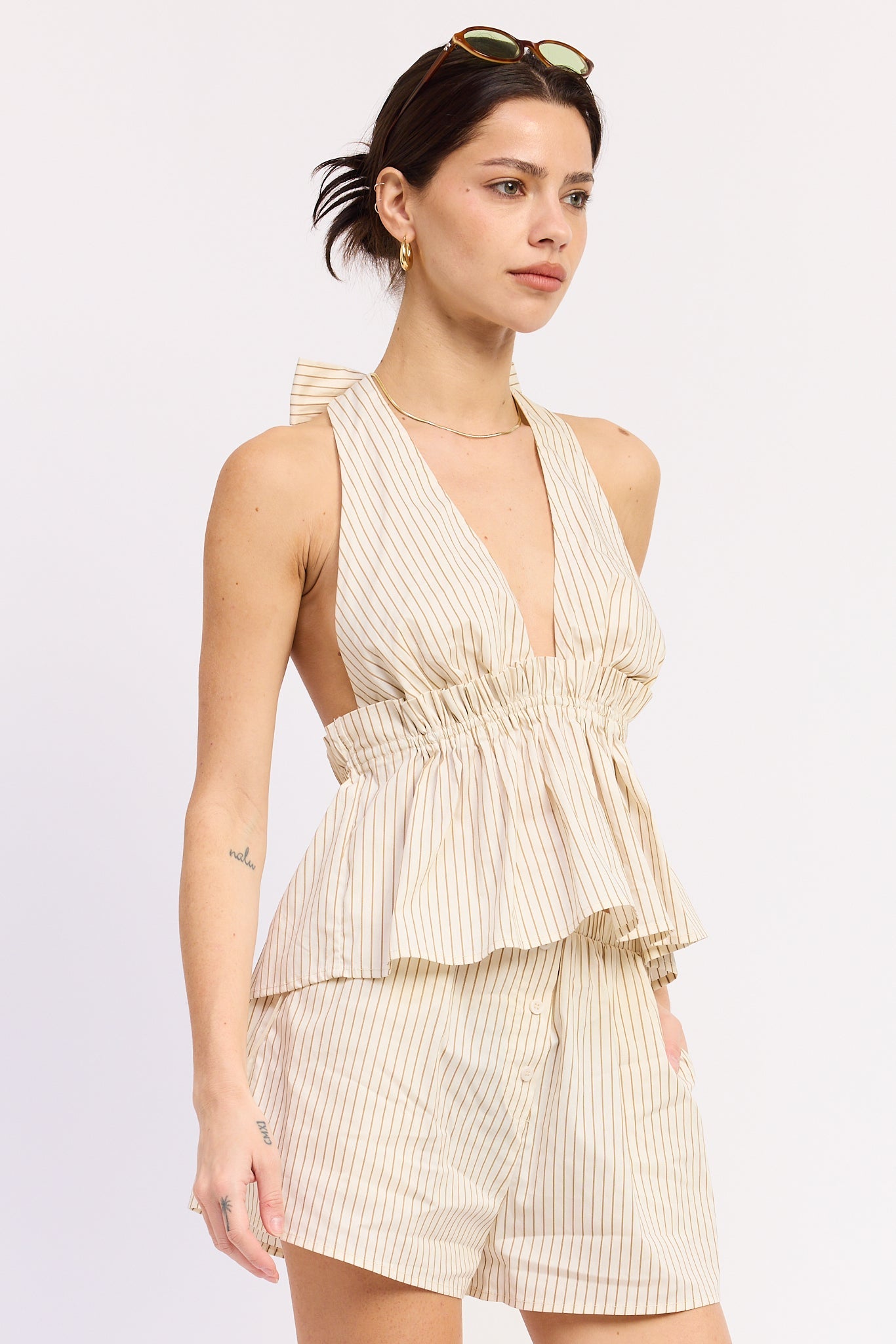 Emory Park Alivia Halter Top in Cream Mocha Stripe view 2 - Olivia Halter Top