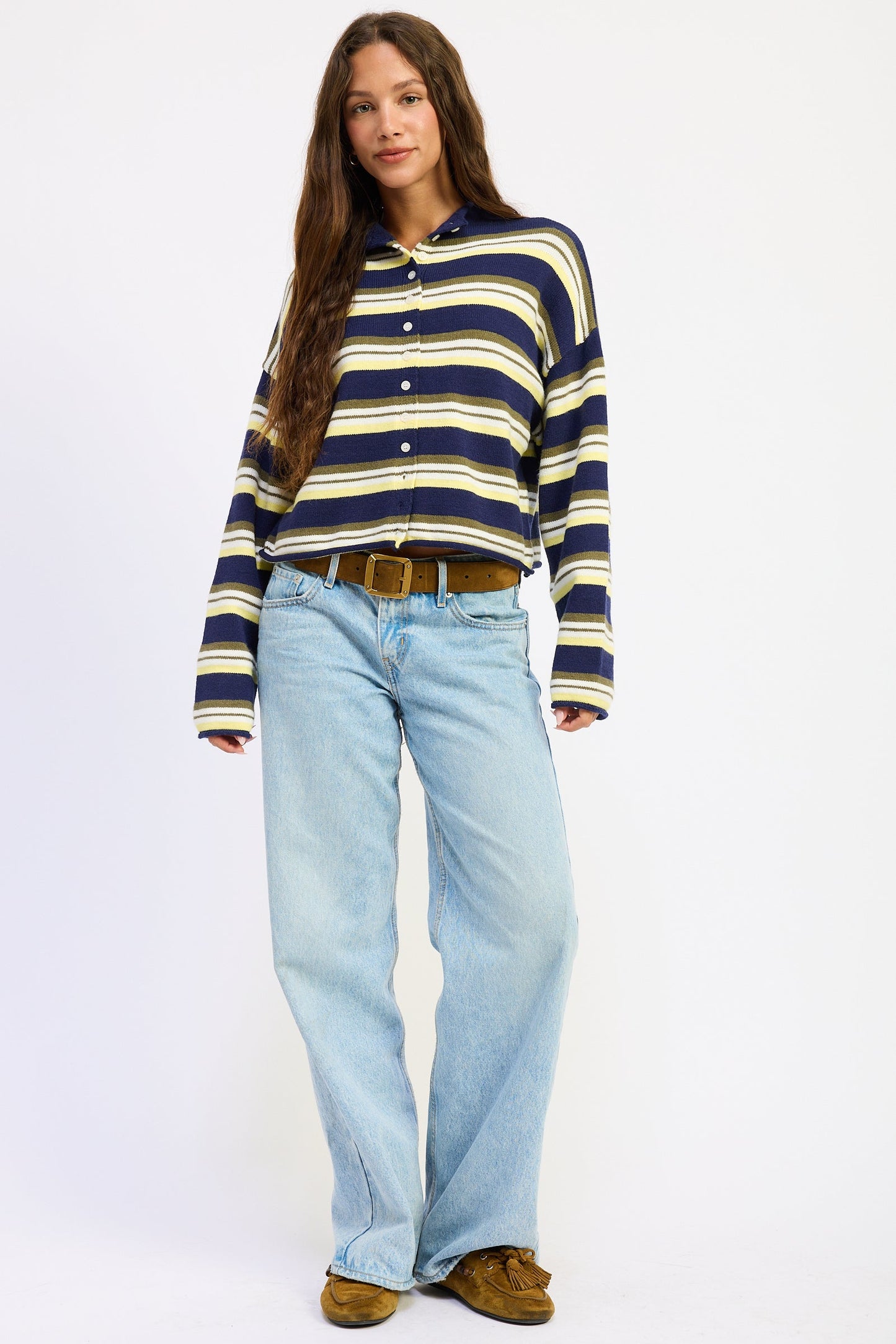 Emory Park Althea Cardigan Top in Brown Multi Stripe view 4 - Joanie Althea Cardigan