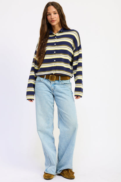 Emory Park Althea Cardigan Top in Brown Multi Stripe view 4 - Joanie Althea Cardigan