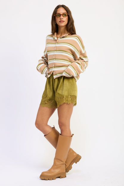 Emory Park Althea Cardigan Top in Brown Multi Stripe view 6 - Joanie Althea Cardigan