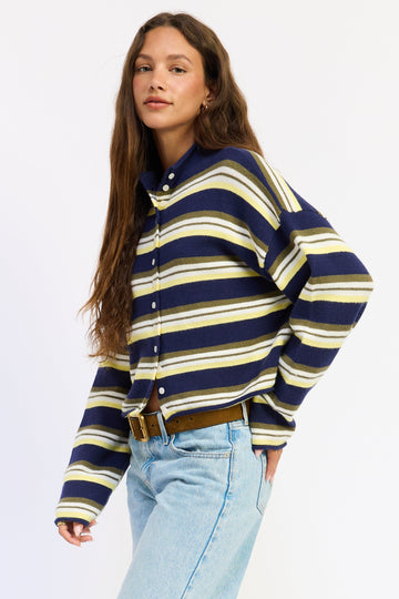 Emory Park Althea Cardigan Top in Navy Multi  Stripe view 2 - Joanie Althea Cardigan