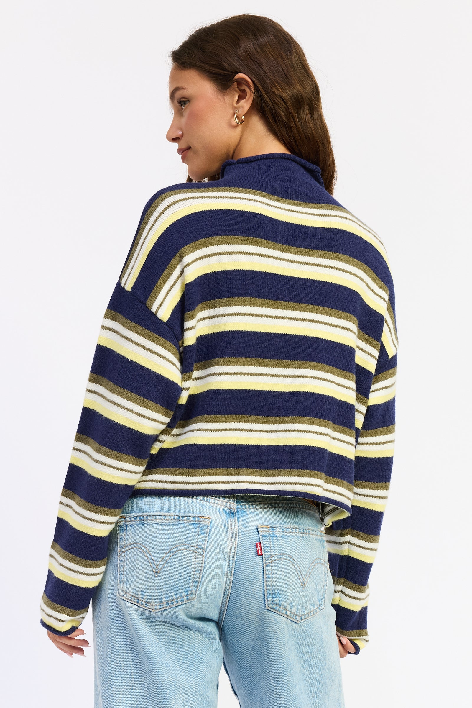 Emory Park Althea Cardigan Top in Navy Multi  Stripe view 3 - Joanie Althea Cardigan