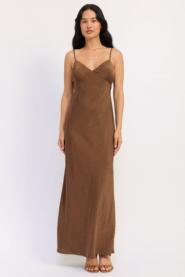 Emory Park Amara Satin Maxi Dress in Avocado - Amara Satin Dress Revelry