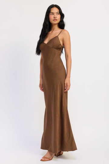 Emory Park Amara Satin Maxi Dress in Avocado view 2 - Amara Satin Dress Revelry