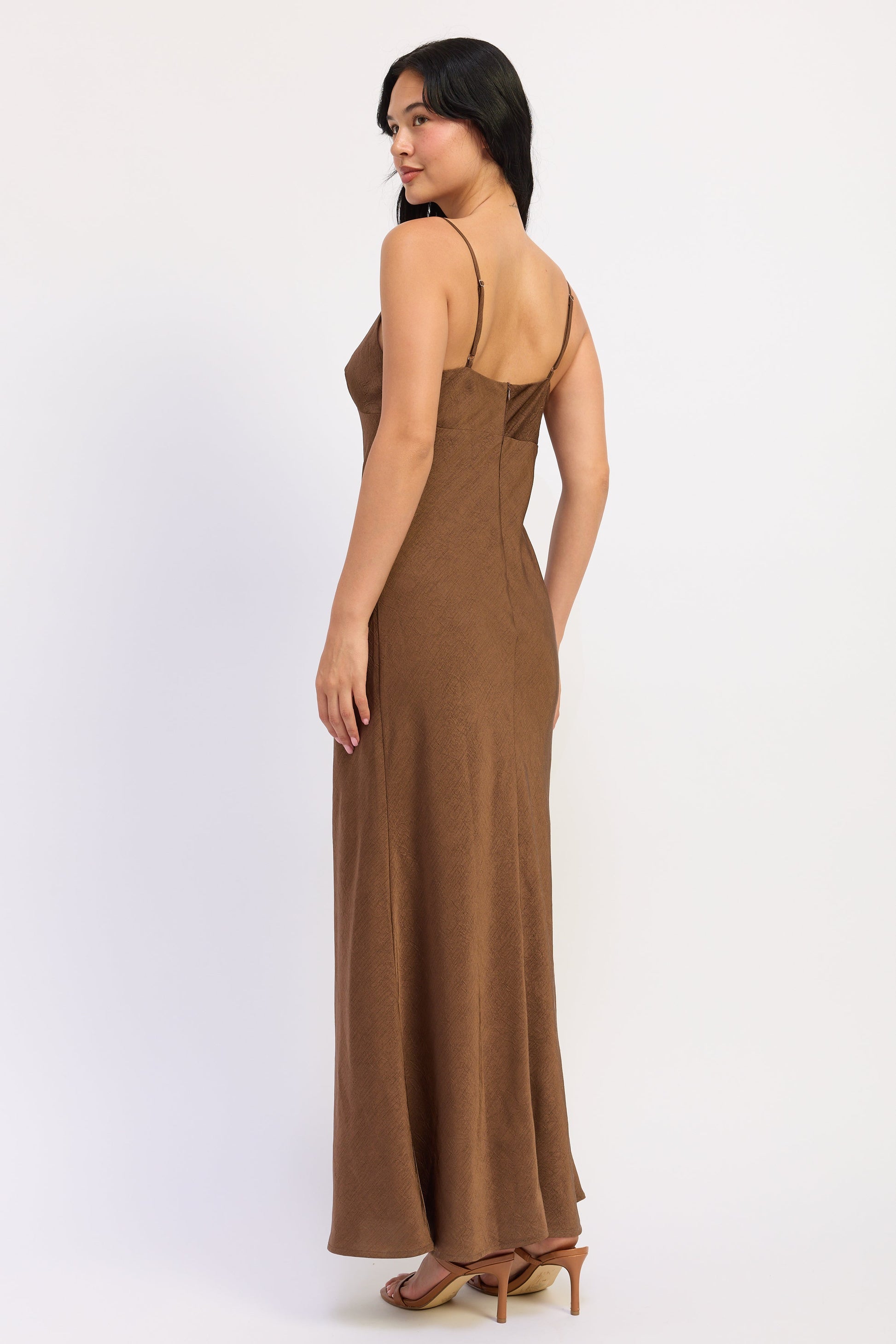 Emory Park Amara Satin Maxi Dress in Avocado view 3 - Amara Satin Dress Revelry