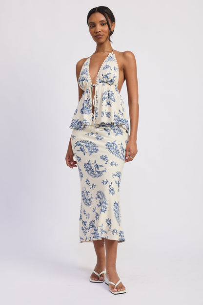 Emory Park Amarine Midi Skirt in Ivory Blue (dress)