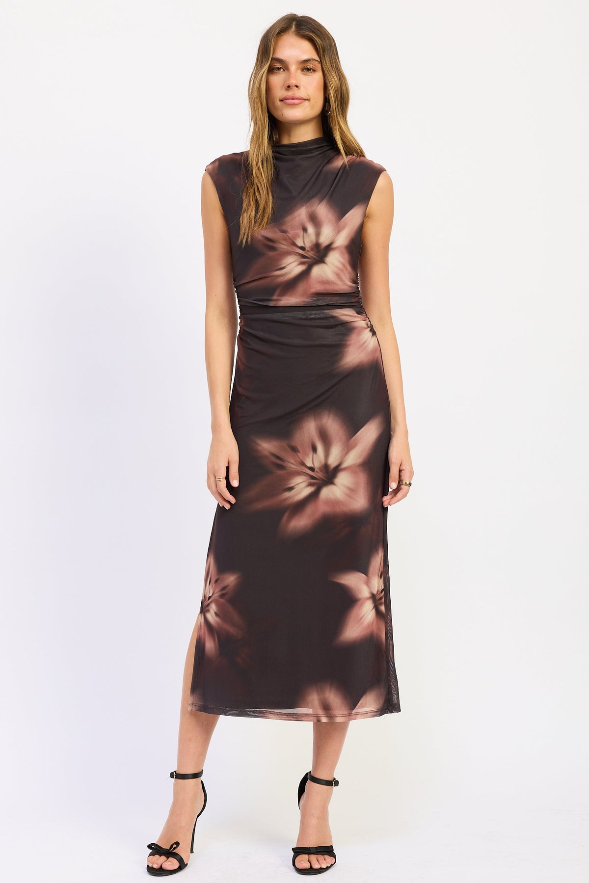 Emory Park Amoret Midi Dress in Dark Brown - Amoret Midi Dress Black Leopard
