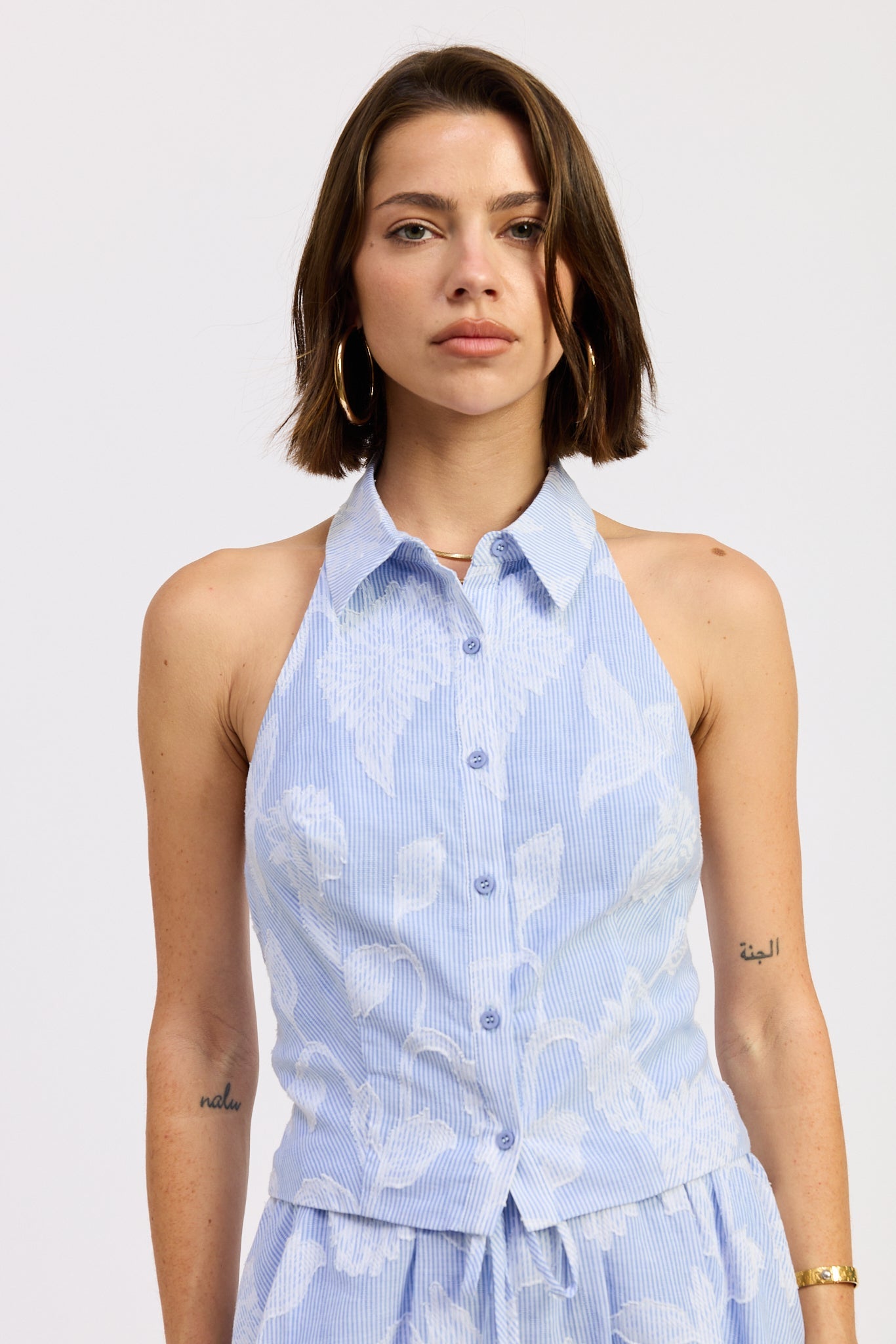 Emory Park Anastasia Top in Blue Stripe Jacquard - Anastasia Topaz