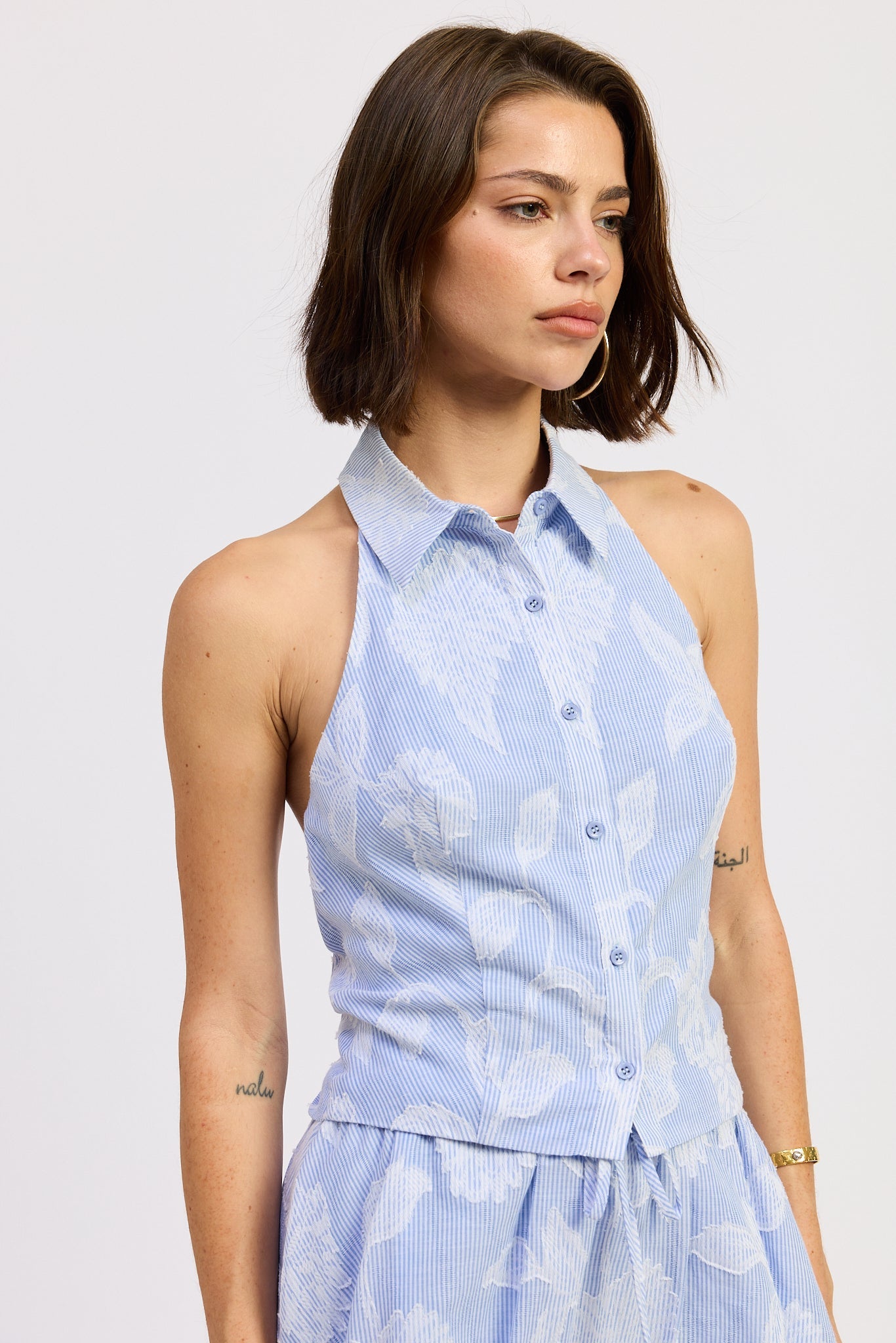 Emory Park Anastasia Top in Blue Stripe Jacquard view 2 - Anastasia Topaz