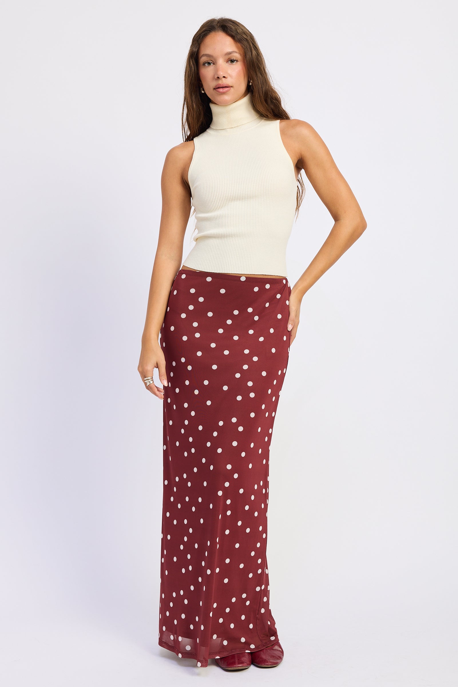 Emory Park Antonella Maxi Skirt in Maroon Polka Dot - Antonella Maxi Dress