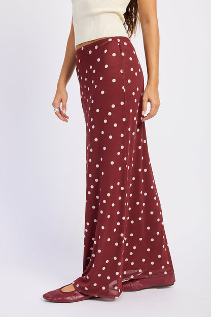 Emory Park Antonella Maxi Skirt in Maroon Polka Dot view 2 - Antonella Maxi Dress