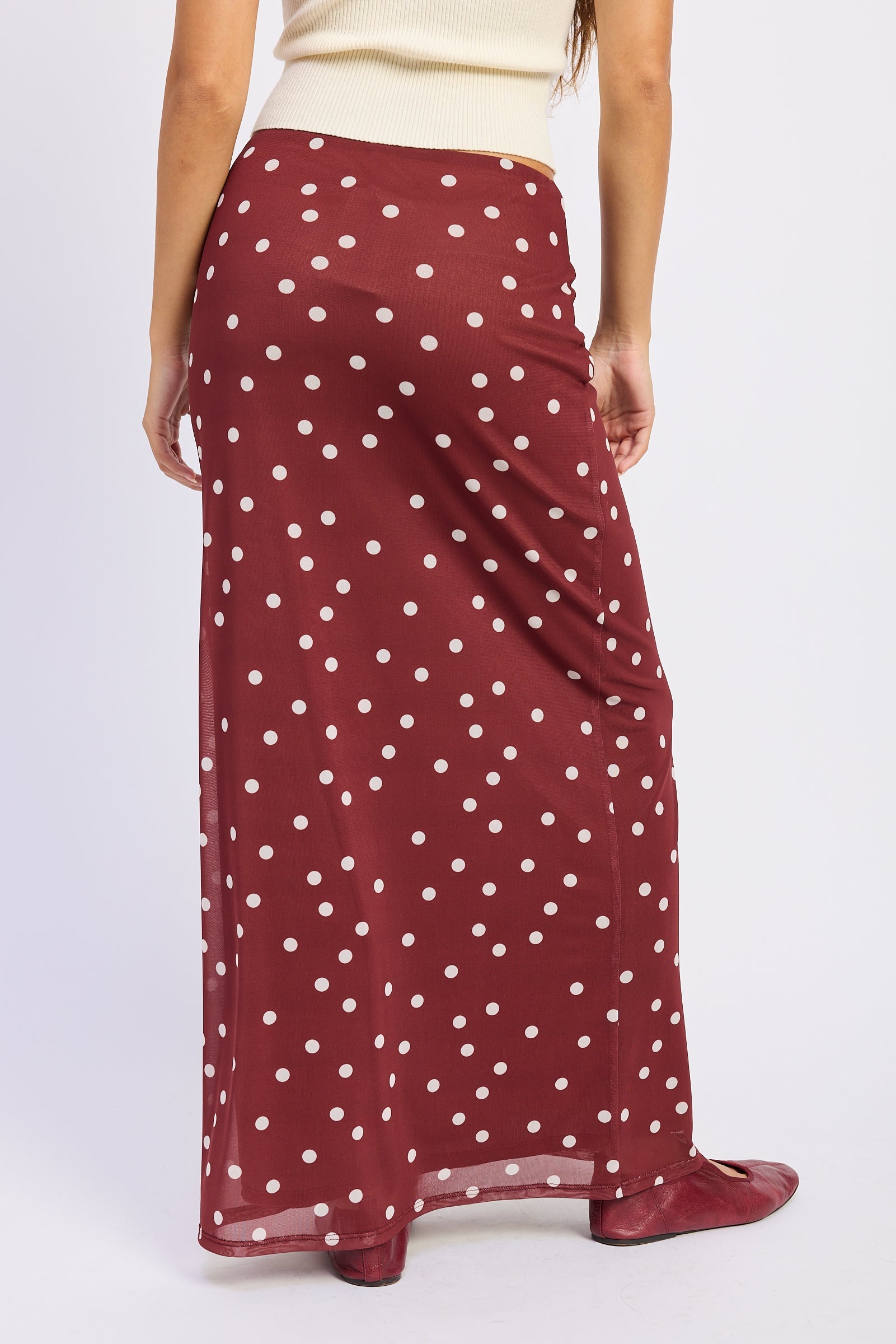 Emory Park Antonella Maxi Skirt in Maroon Polka Dot view 3 - Antonella Maxi Dress