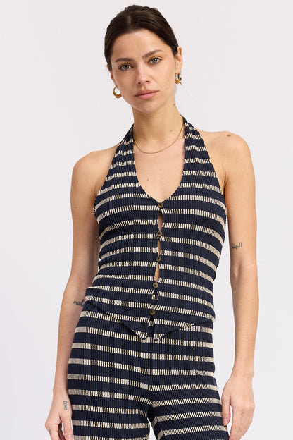 Emory Park Anwen Halter Top in Navy Cream - Anwnd Halter Top