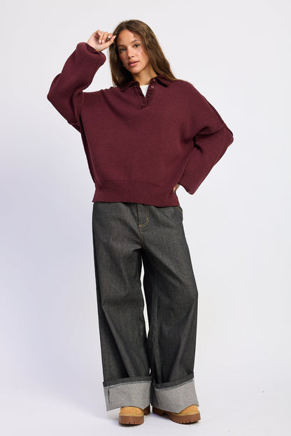 Emory Park Arantxa Sweater in Burgundy view 3 - Aran Sweater Coats (top)