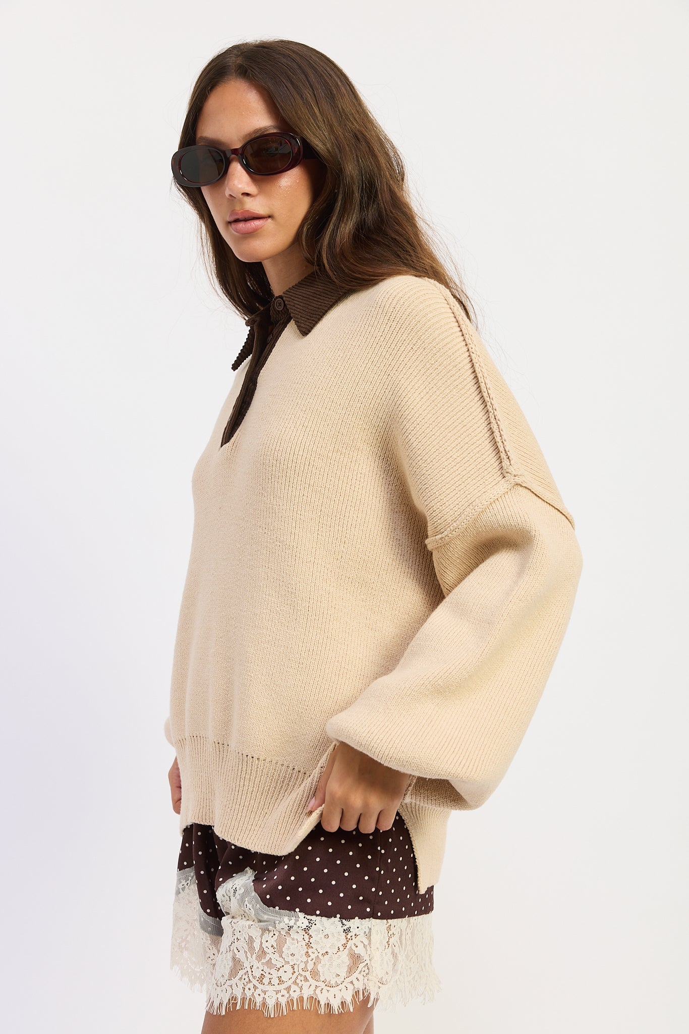 Emory Park Arantxa Sweater in Oatmeal view 5 - Aran Sweater Coats (top)