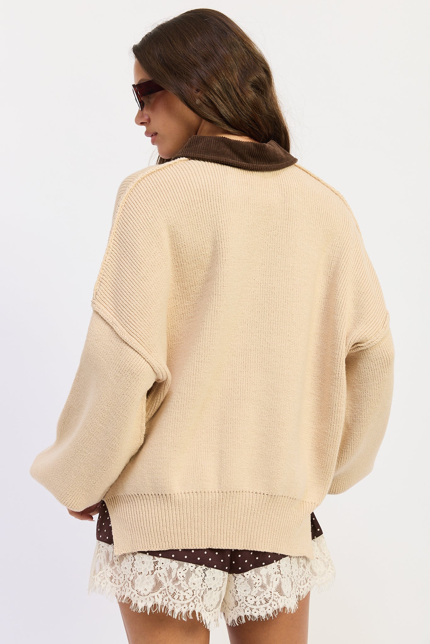 Emory Park Arantxa Sweater in Oatmeal view 6 - Aran Sweater Coats (top)