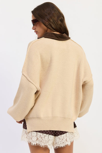 Emory Park Arantxa Sweater in Oatmeal view 6 - Aran Sweater Coats (top)
