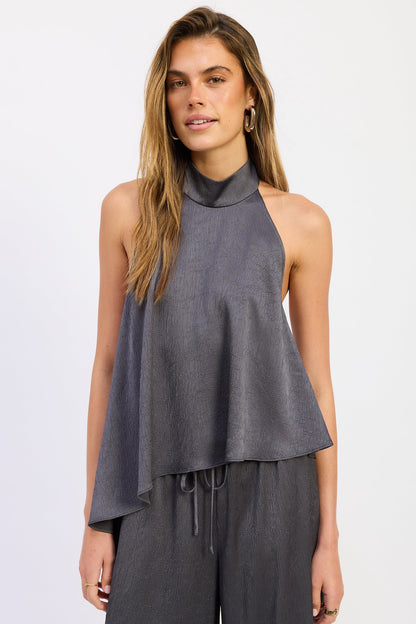 Emory Park Asteria Halter Top in Charcoal view 5 - Emory Park Crochet Top