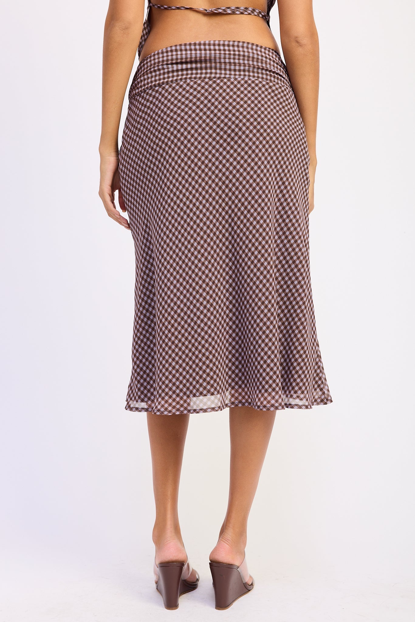 Emory Park Aven Midi Skirt in Lavender Brown Gingham view 3 - Djerf Avenue Midi Skirt (dress)