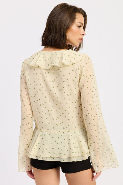 Emory Park Betty Flutter Top in Ivory Green view 3