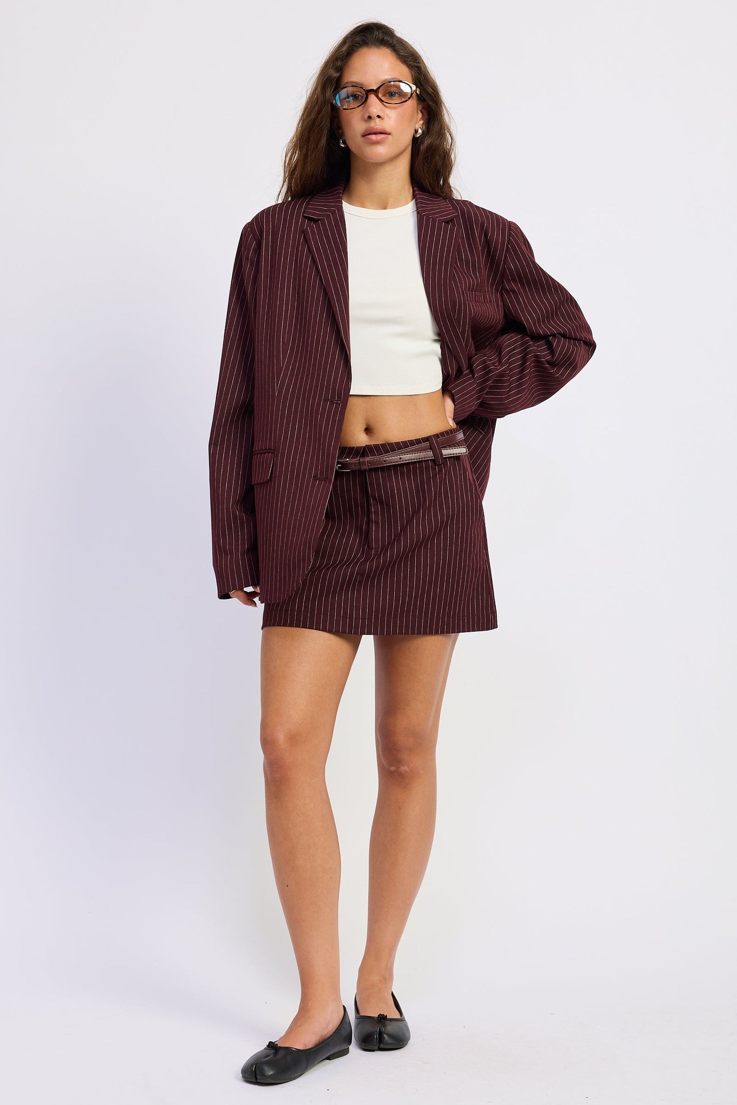 Emory Park Briana Mini Skirt in Burgundy Stripe - Brianna Mini Skirt