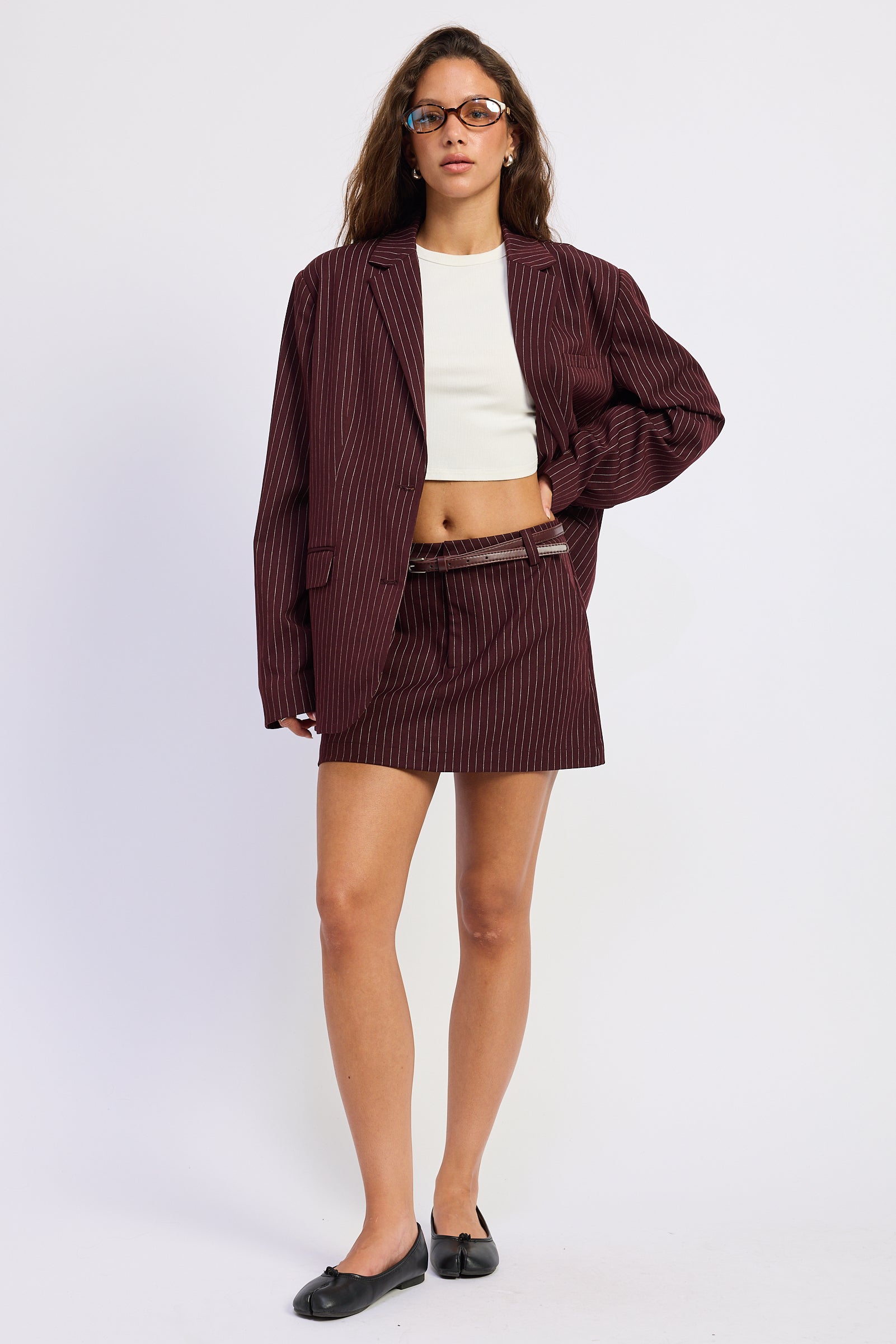 Emory Park Briana Mini Skirt in Burgundy Stripe - Brianna Mini Skirt
