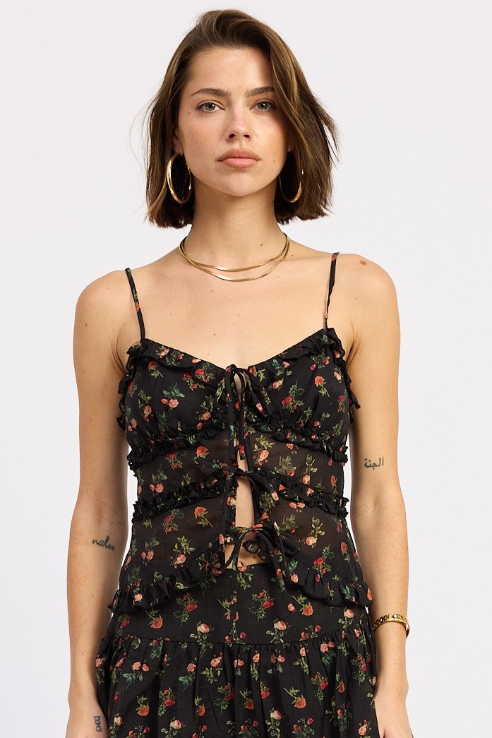Emory Park Briony Cami Top in Black Floral