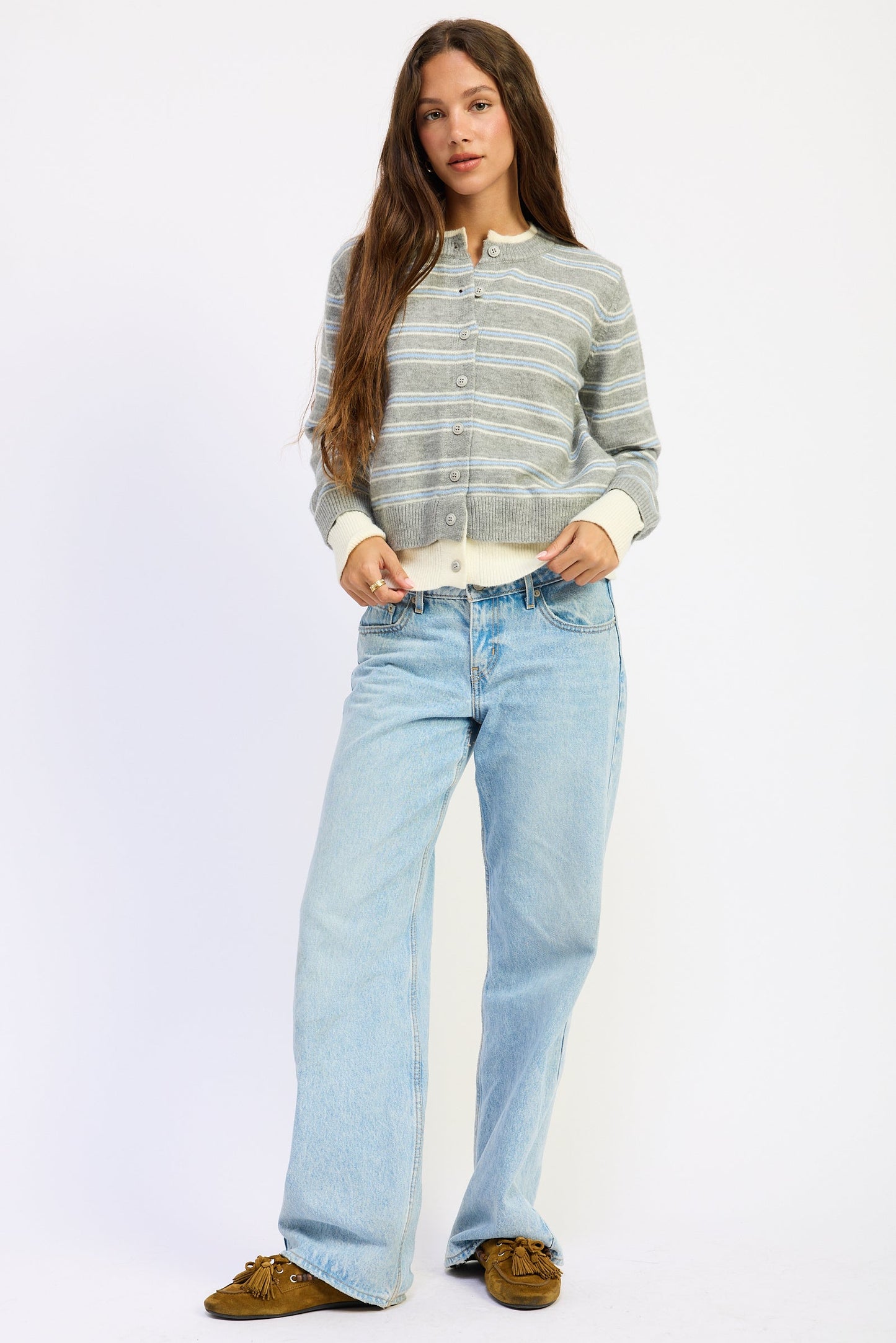 Emory Park Briseis Cardigan Top in Heather Grey Combo view 4 - Brimse Cardigan