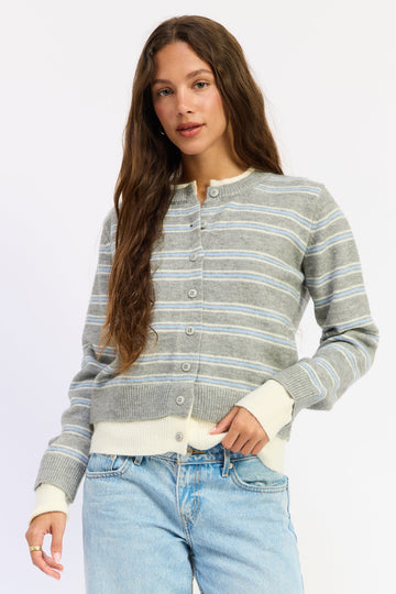 Emory Park Briseis Cardigan Top in Olive Stripe - Brimse Cardigan