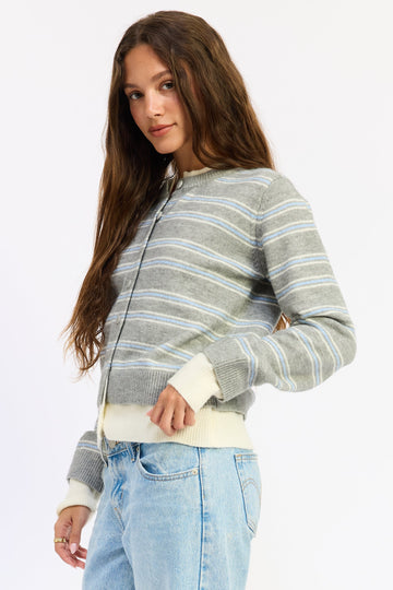 Emory Park Briseis Cardigan Top in Olive Stripe view 2 - Brimse Cardigan