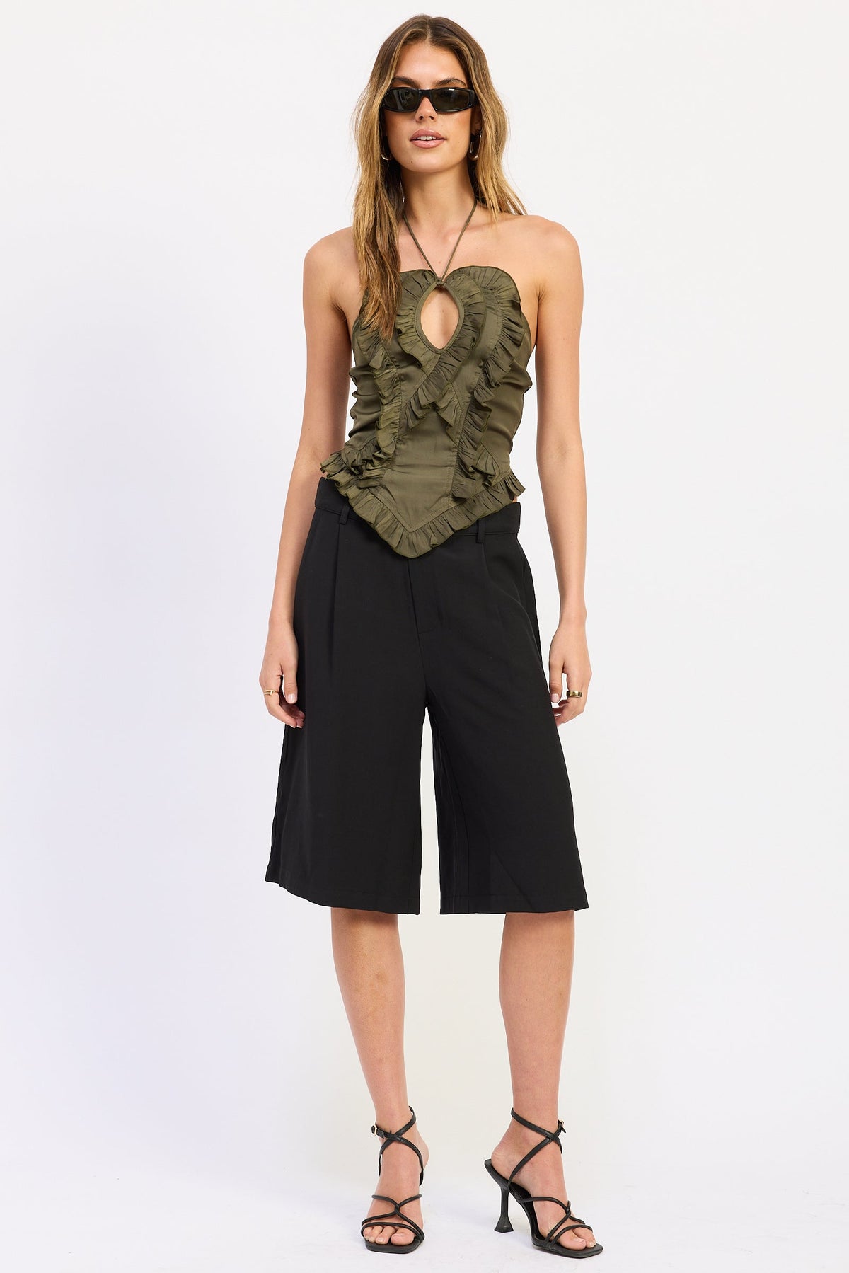 Emory Park Calista Halter Top in Olive view 3 - Emory Park Crochet Top