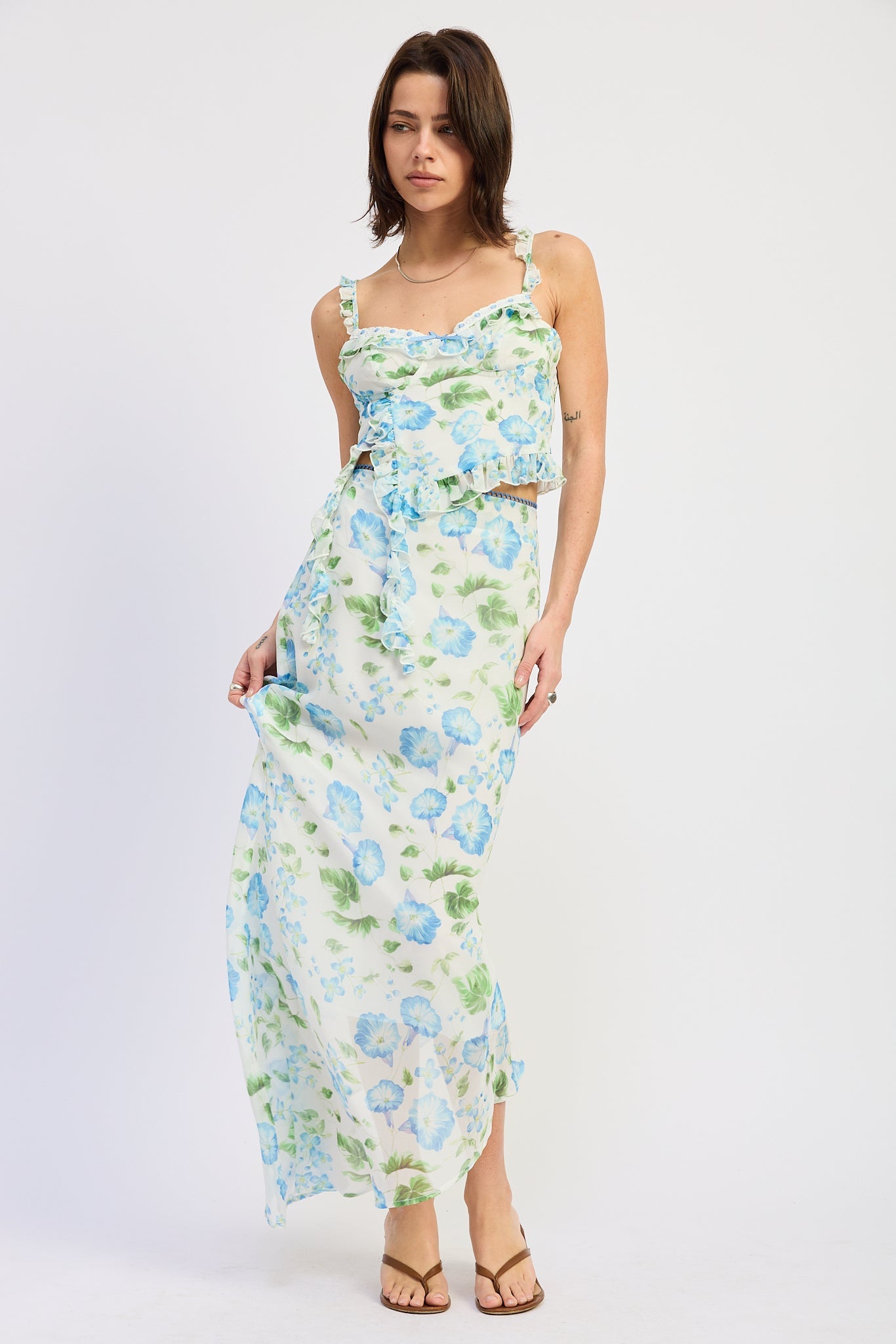 Emory Park Cassia Maxi Skirt in Blue Morning Floral - Cassia Maxi Dress